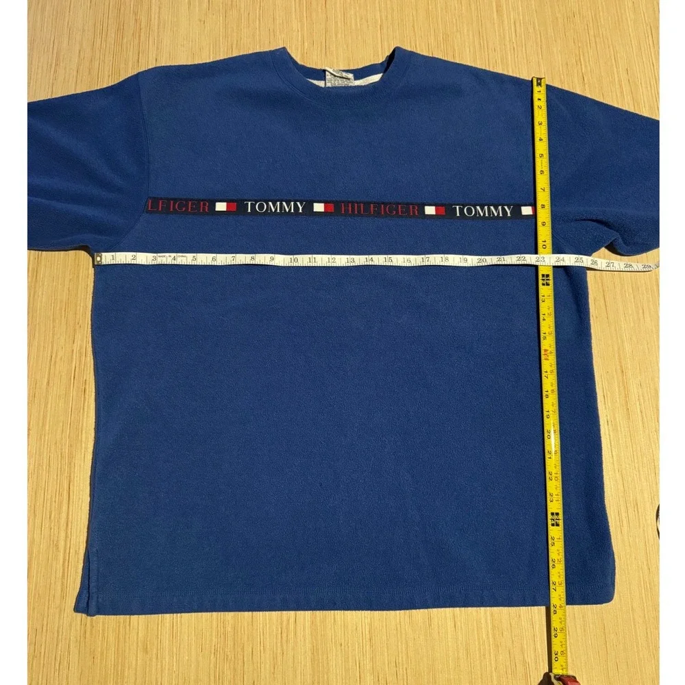 Vintage Tommy Hilfiger Jeans Fleece Sweatshirt Blue Logo Tape Pullover Mens L 37